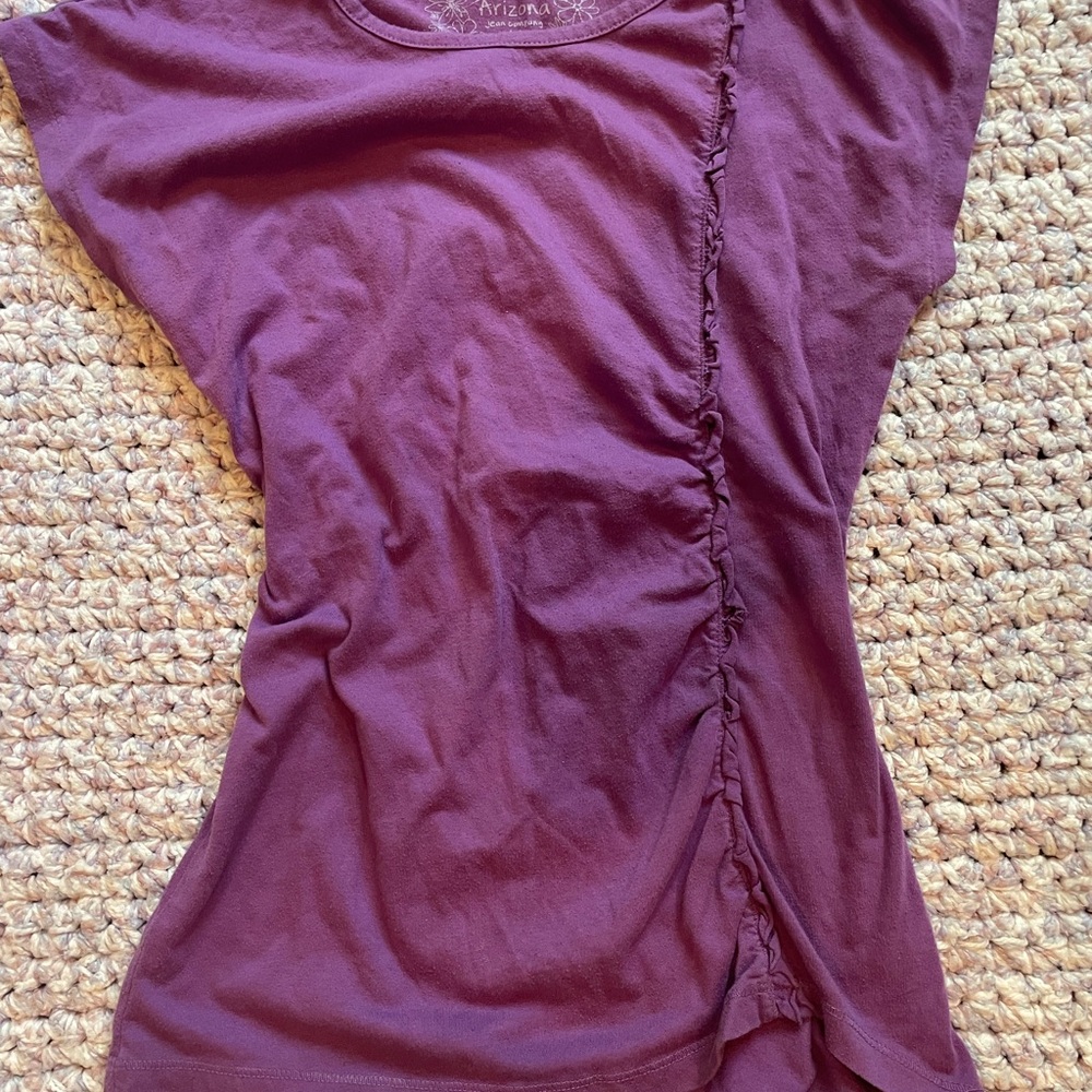 Arizona Jean Company Purple Ruched Cap Sleeve T-Shirt